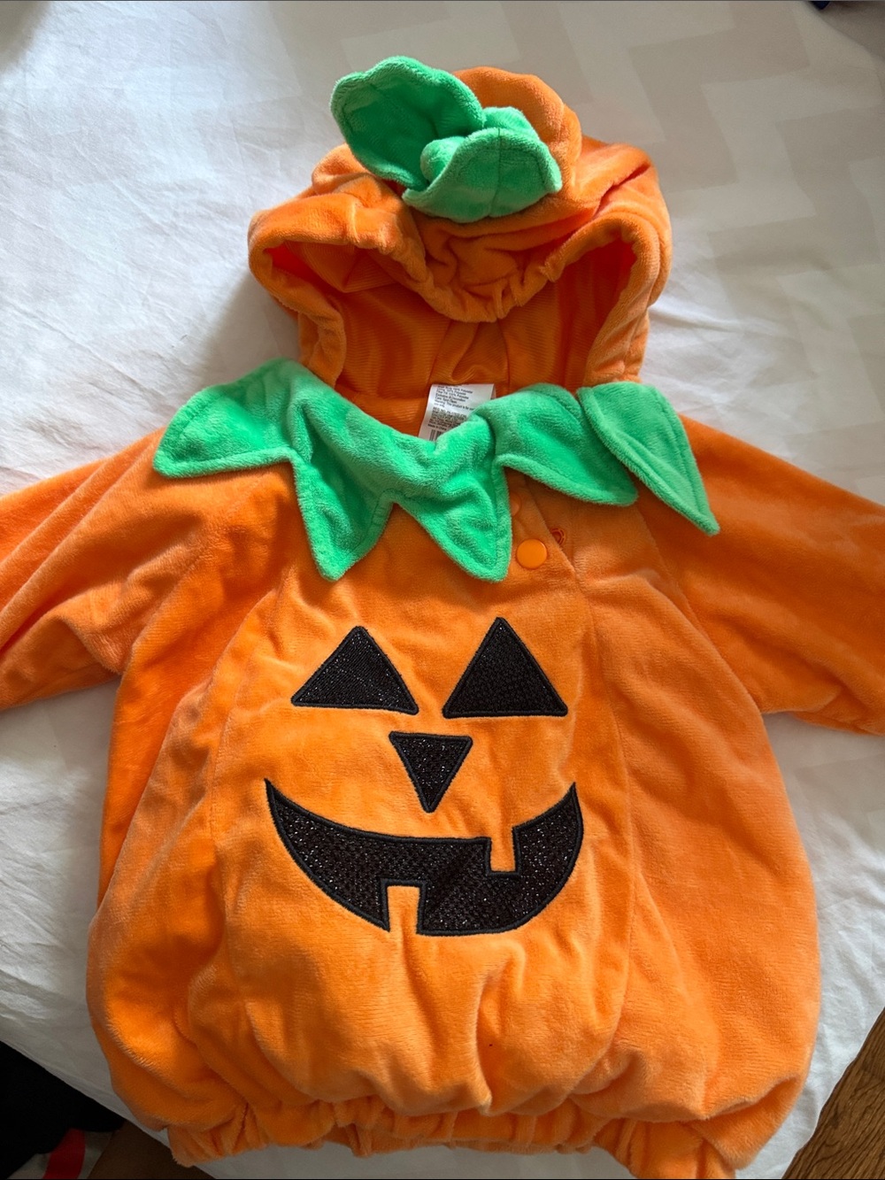 Infant Orange Pumpkin Costume with Green Leaf Hood